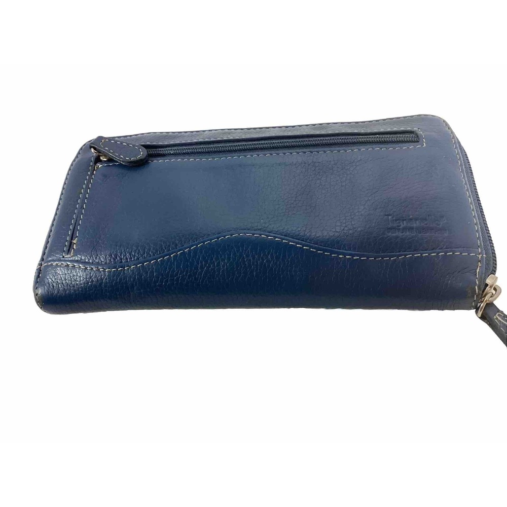 Tignanello Slate Blue Leather Wallet 8"x4" Zip Around